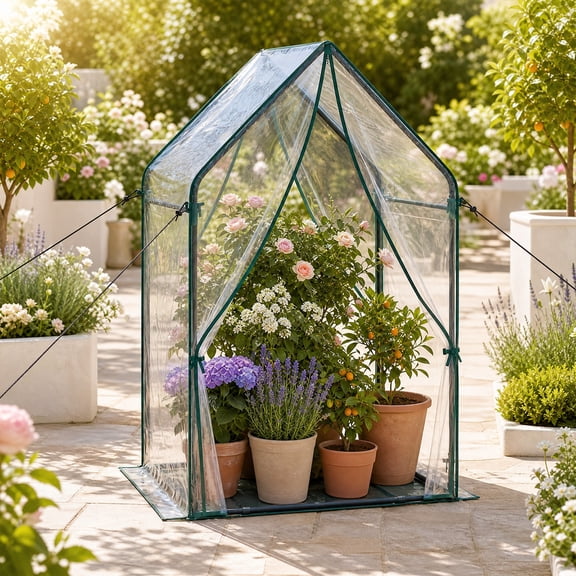 ELLEGNT Outdoor Portable Mini Green House with Sturdy Metal Frame, Ground Stakes and Wind Ropes, Clear Tent Small Greenhouse for Indoor Outdoor Plants, 36" x 36" x 60"