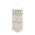 thumbnail image 1 of Mictong Tapiz decorativo de hilo con encaje de hojas verdes estilo bohemio, ideal para dormitorio, estilo rústico, para decoración del hogar, color blanco, 1 pieza., 1 of 5