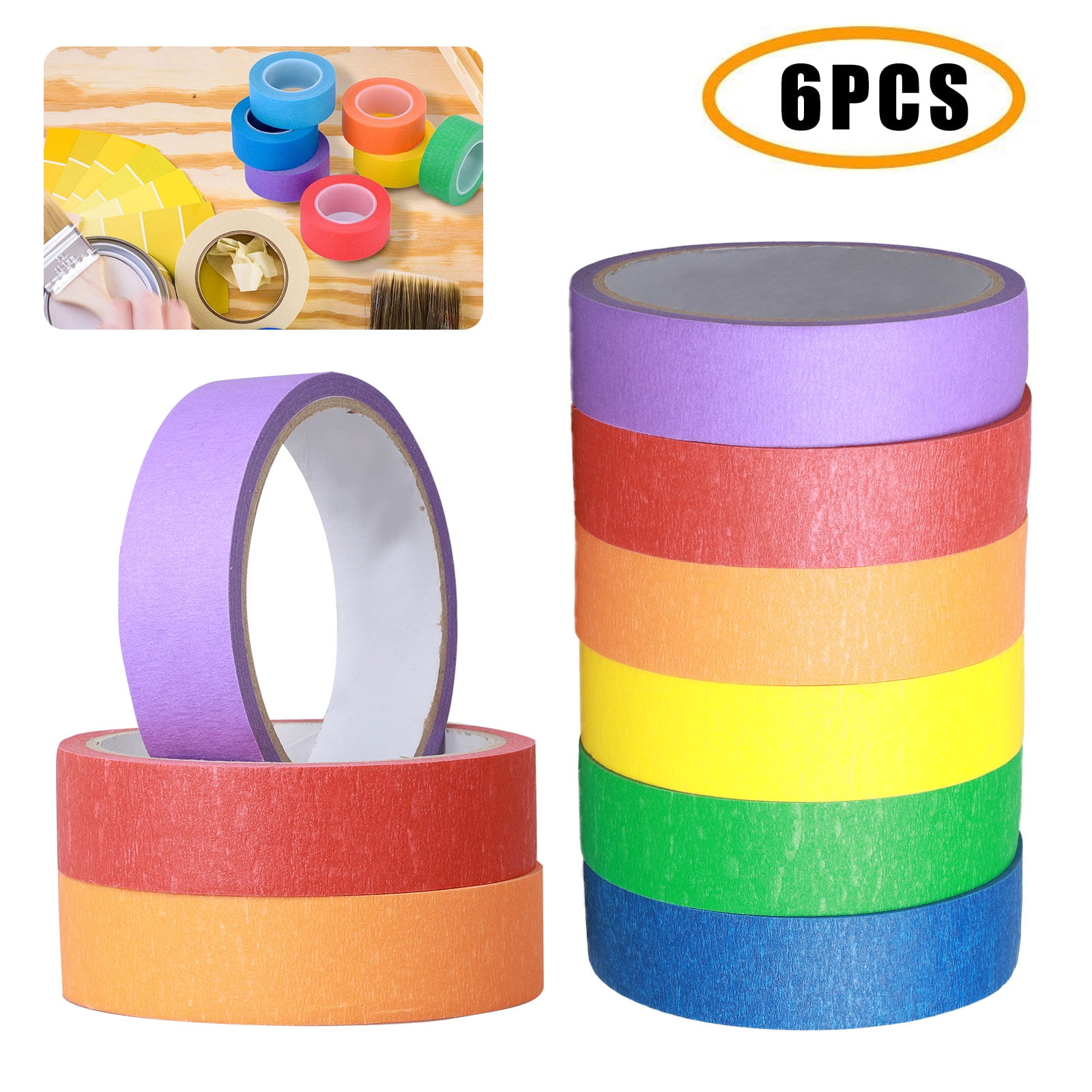 Colored Masking Tape, 6 Pcs Colored Painters Tape with Rainbow Colors