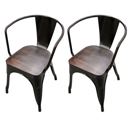 Set Stacking Chair - Titan Set of 2 Bronze Stamped Metal Stacking Chair w/ Wood Seat