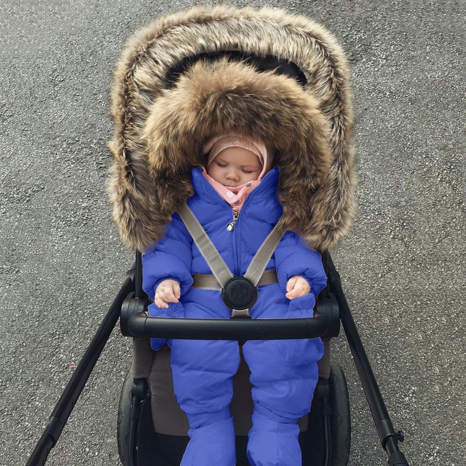 FAOWME Baby Girls Boys Romper Suit Warm Hooded Snowsuit Jumpsuit Onesie Down Coat Romper Padded Outwear Snow Wear Light blue 6-9 Months