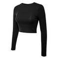 thumbnail image 3 of Made by Olivia Women's Solid Long Sleeve Round Neck Ribbed Fitted Crop Top, 3 of 4