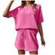 thumbnail image 2 of ICHUANYI Clearance Fashion Women Summer Casual Short Sleeve Blouses Botton Round Neck Tops Long Pants(Hot Pink, M) ICHUANYI WER2023081203209, 2 of 6