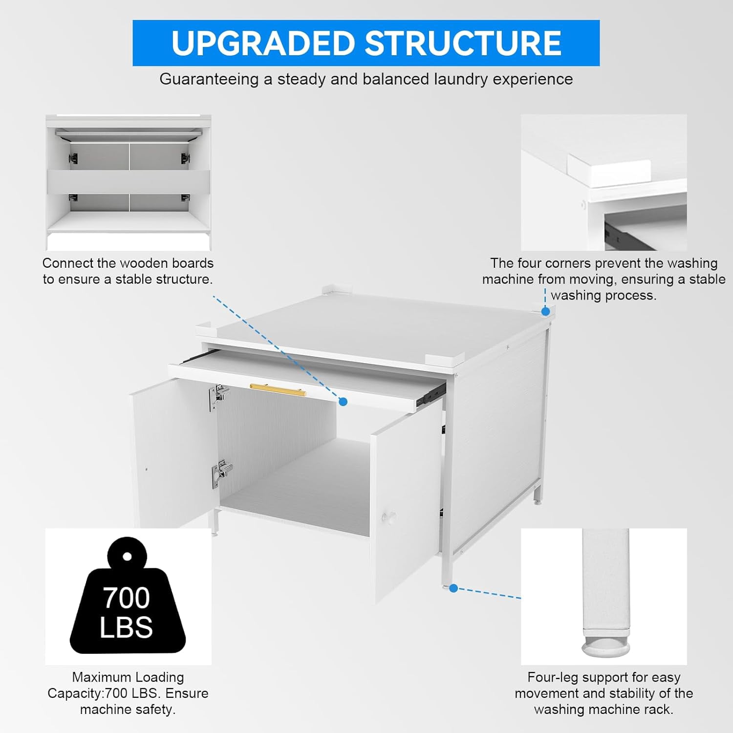 Laundry Pedestal for Washer and Dryer, 29" Universal Washing Machine Stand with Adjustable Feet, Fit Anti-Vibration Design with Telescopic Laundry Basket Shelf, 700 LBS Capacity, White