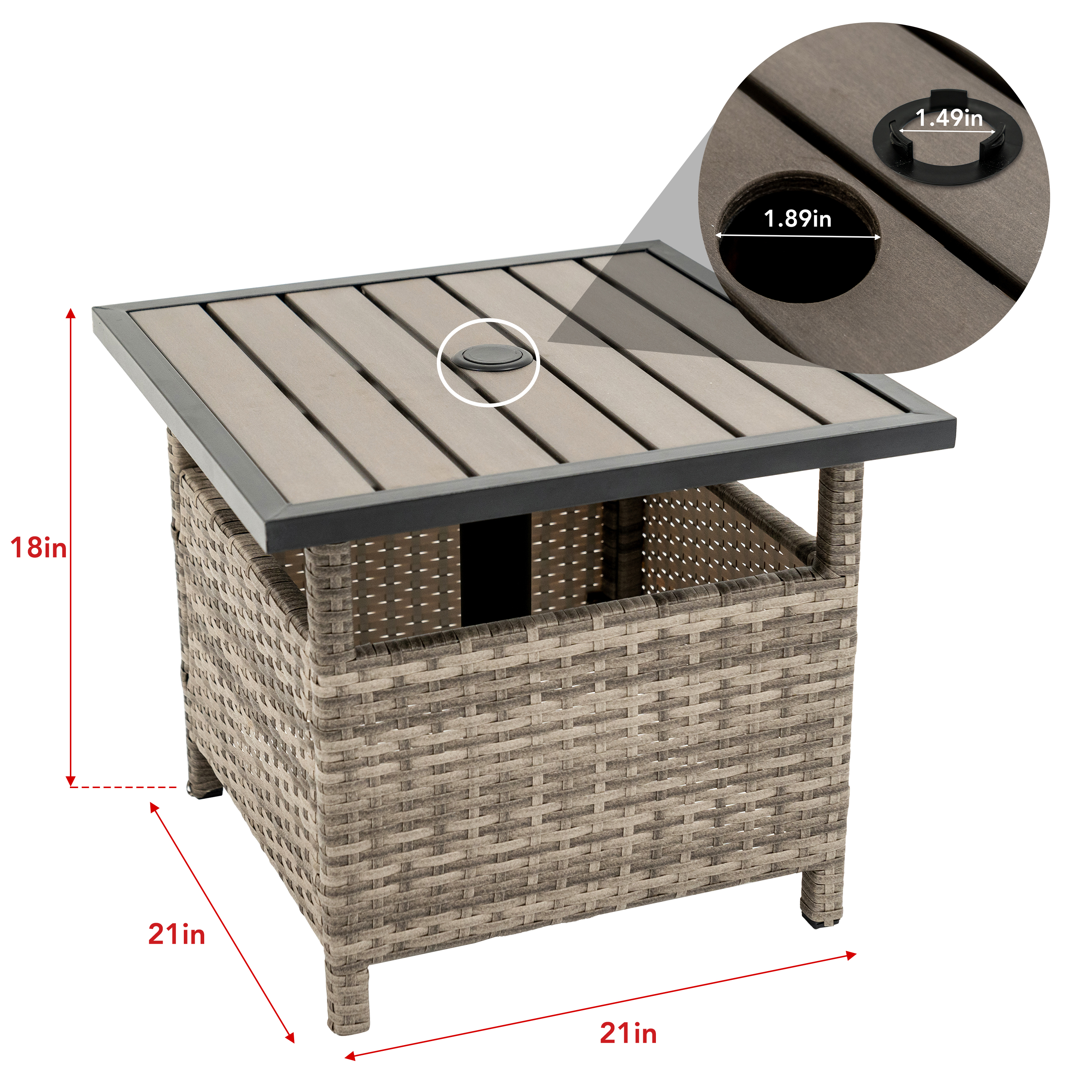 Outdoor Patio Side Table Umbrella Stand All-Weather PE Wicker Rattan Umbrella Table Furniture  for Garden Deck Pool Gray - image 2 of 8