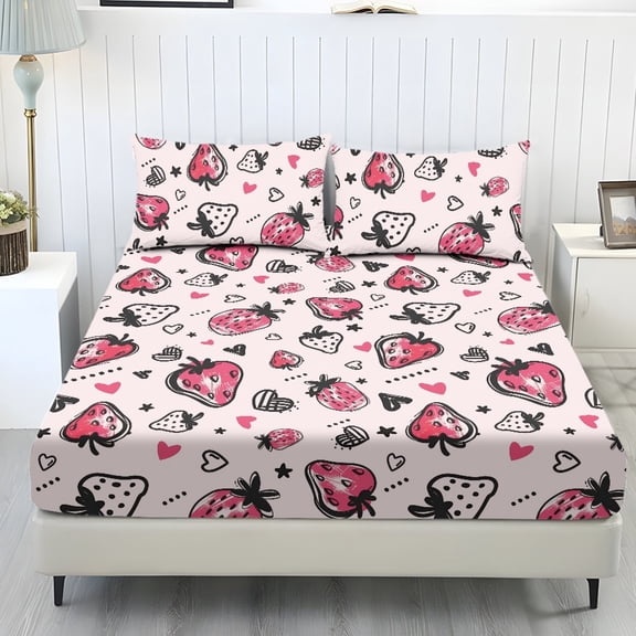 Whosucclay 3 Pieces Set Fitted Sheets, Soft Fitted Sheet Set for Homestay, Fitted Sheet & 2 Pillowcases, No Flat Sheet Included Durable High Stretch, Queen Size