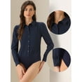 thumbnail image 2 of Unique Bargains Leotard Shirt Casual Long Sleeves Bodysuit Top M Navy Blue, 2 of 6