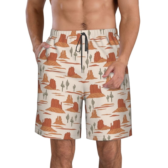 Saiise Western Desert Nature Landscape Print Men's Swim Trunks Hawaiian Bathing Suit Swimsuits Beach Shorts with Pockets-X-Large