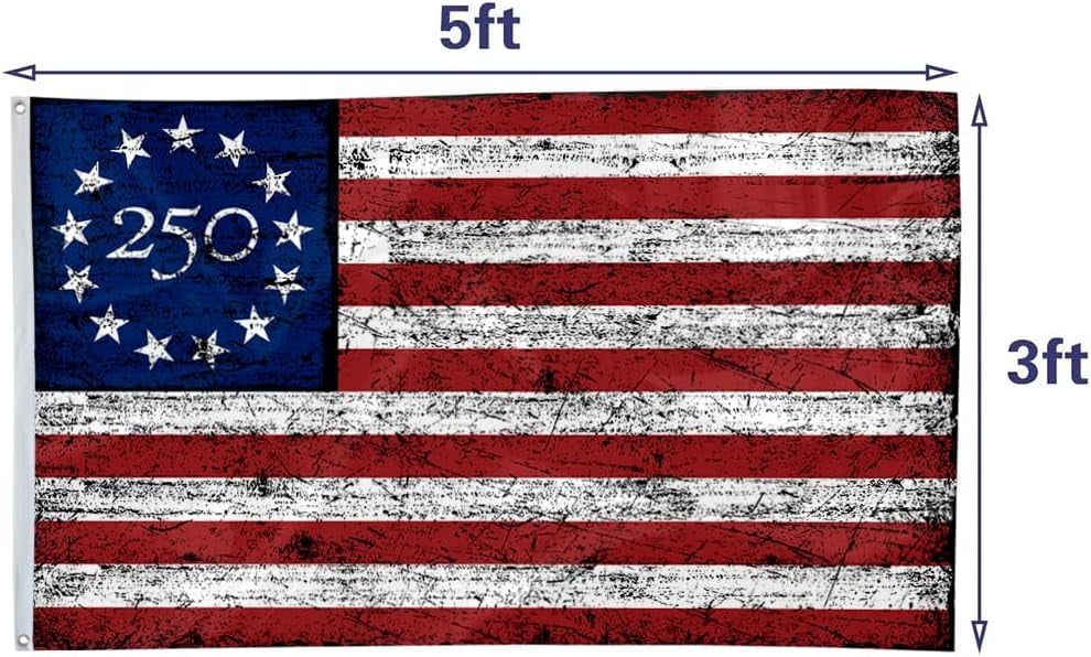 250th Anniversary American Flag, 3x5 Feet Double Sided Polyester, Red White Blue, 3-Ply Betsy Ross Design for Outdoor Display, Pole Mount