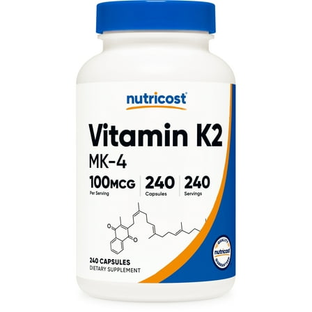 Nutricost Vitamin K2 (MK4) 240 Capsules (100mcg) - Gluten Free & Non-GMO Supplement
