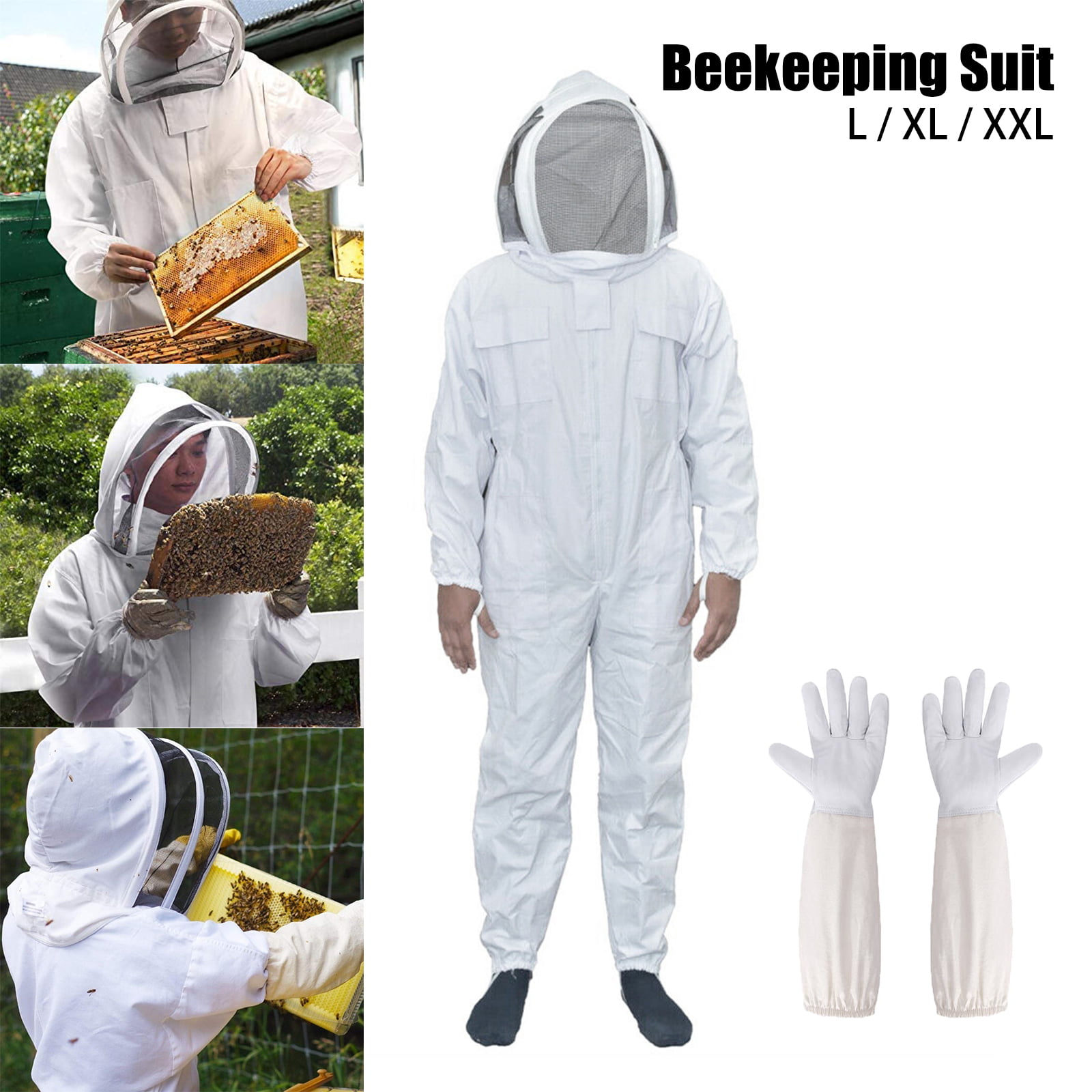 XXL Professional Cotton Full Body Beekeeping Bee Keeping Suit w/ Veil Hoo 