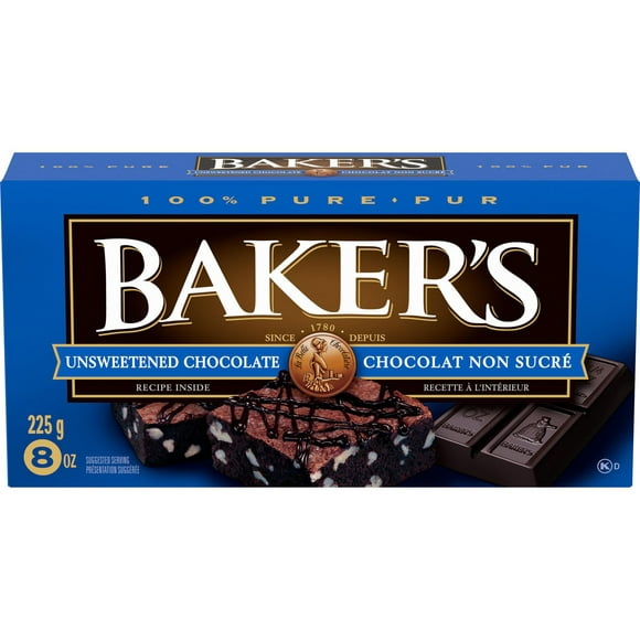 Barre de chocolat non sucré 100 % pur Baker’s pour la cuisson Baker’s 225g