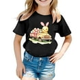 thumbnail image 4 of MIXUE Toddler Girls Tops & T-Shirts Easter Bunny Round Neck Short Sleeve Casual Tops Pullover Tee Shirts Streetwear,Black,3-4 Years, 4 of 4