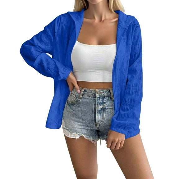 Light Hoodies for Women, Yigetop Women's Lightweight Hoodies Zip Up Fall Casual Jacket Fashion Long Sleeve Solid Color Sweatshirts Outerwear 2025 Hoodie Jacket for Women Blue L