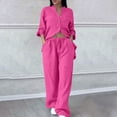 thumbnail image 7 of Autumn 2 Piece Sets for Women Plus Size Solid Color Retro Classic Wersatile Casual Cotton Linen Shirt Drawstring Wide Leg Pants Set Long Sleeved Round Neck Top/Shirt Set, 7 of 7