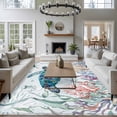 thumbnail image 4 of Ocean Teal Washable Living Room Rugs 5'x8', Sea Turtle Coral Seagrass Marine Life Coastal Low Pile Throw Large Area Rug Non-Slip Sturdy Edge Binding Carpet for Living Room Kitchen Office, 4 of 9