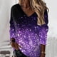 thumbnail image 3 of Gibobby Blusas Manga Larga Para Mujer Camiseta de manga larga con cuello en V y estampado a la moda para mujer（Morado， M), 3 of 5