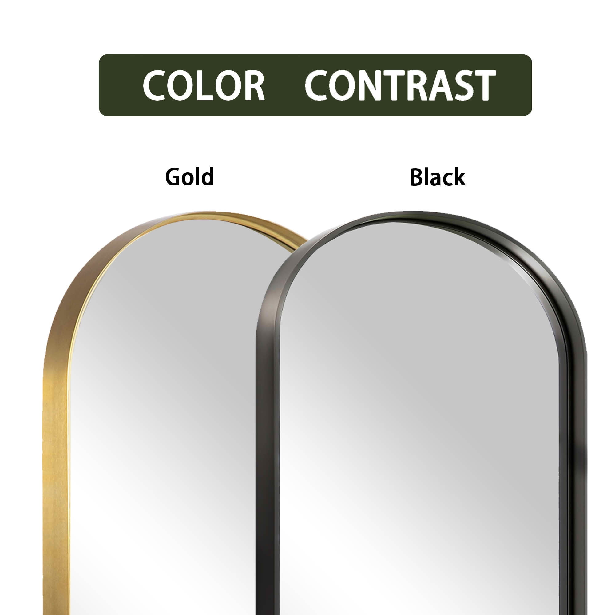 MAYEERTY 71x31x2 Inch Black Painted Aluminum Round Corner Arched Full Length Mirror, Deep, No Stand for Bedroom