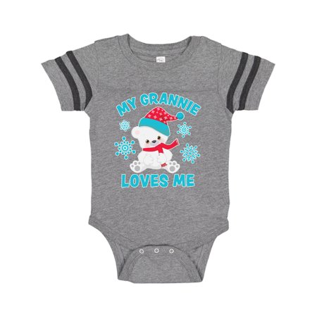 

Inktastic Polar Bear My Grannie Loves Me in Santa Hat with Snowflakes Gift Baby Boy or Baby Girl Bodysuit