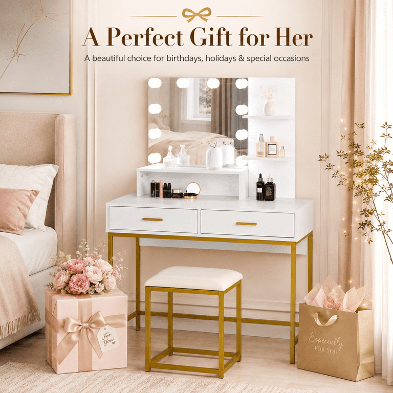 gold and white dressing table Putney Ivory & Gold Dressing Table