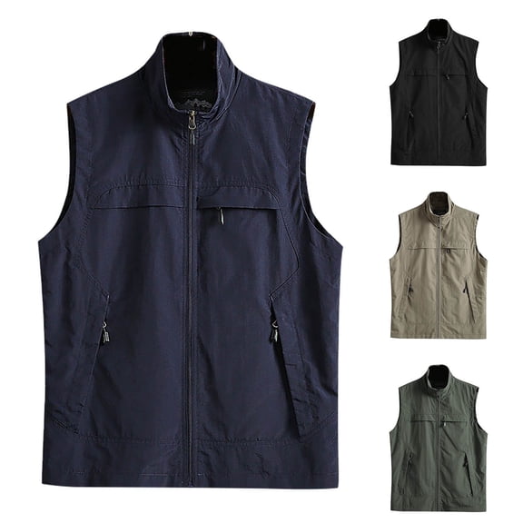 Miluxas Men's Fishing Vest Utility Vest Casual Outdoor Quick Dry Safari Travel Golf Vest Work Vest Khaki