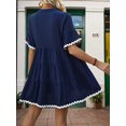 thumbnail image 2 of Women's Notched Short Sleeve Mini Dress with Contrast Trim 100% viscose fabric Lightweight drape for everyday wear, 2 of 6