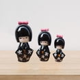 thumbnail image 5 of Jiibva 3Pc Black Kimono Wooden Dolls Decorative Figurine Traditional Asian Geisha Statue for Home Wedding, 5 of 7