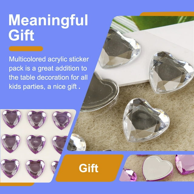 10 Sheets Rhinestone Stickers Children Hand Acrylic Decals Three-dimensional Student DIY Love Heart Crafts Label Table Party Light Purple