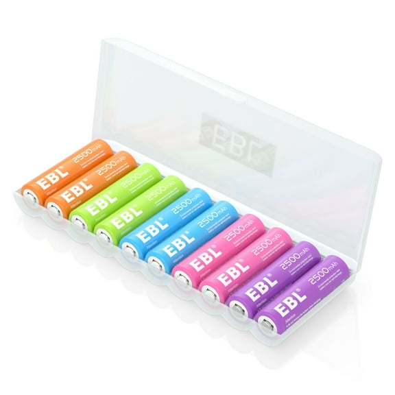 EBL 10 Pack AAA 1100mah Rainbow Rechargeable Batteries NIMH 1.2V Battery Pack for Garden Solar Light Camera Flashlight