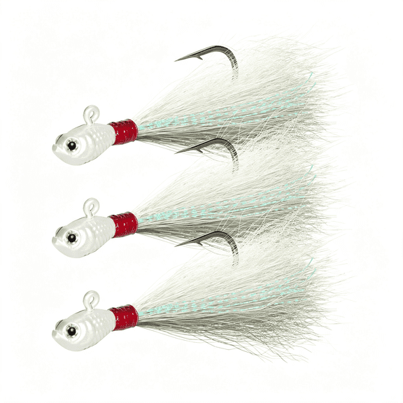 BESTSKY 3 Pack Bucktail Jig Lure Hair Jig Saltwater Freshwater Lures Surf Fishing Bass Flounder Striper Bluefish Halibut Redfish Bucktail Jigs Saltwater