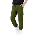 thumbnail image 2 of Riecok Cargo Pants for Boys Elastic Waist Casual Jogging Trousers Bottom with Pockets Solid Color Pull on Pants Army Green 9 Years, 2 of 7