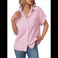 thumbnail image 2 of Women'S Loose Short Sleeve Pocket Casual Striped Shirt Pink M, 2 of 9