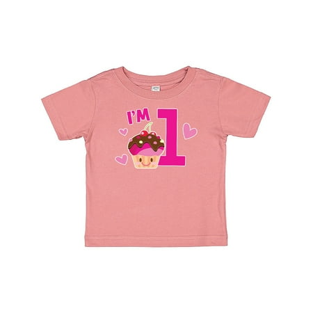 

Inktastic I m 1 with Cute Cupcake and Hearts Gift Baby Girl T-Shirt