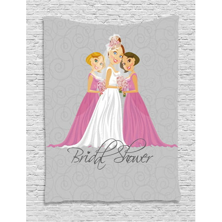 Bridal Shower Decorations Tapestry, Bride and Best Friends Bridesmaid on Floral Ivy Backdrop, Wall Hanging for Bedroom Living Room Dorm Decor, 40W X 60L Inches, Grey Pink and White, by (Best Backing Material For Shower Walls)