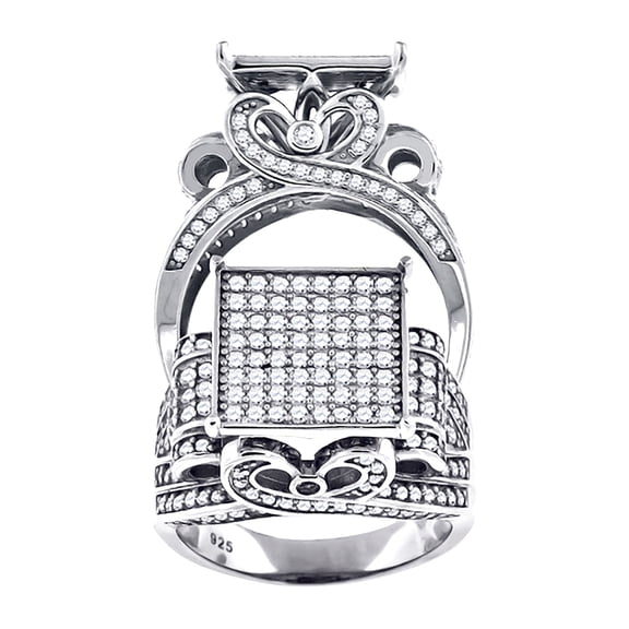 925 Sterling Silver Mens Cubic Zirconia Square Head Fashion Ring Size 6 Ring for Men - 7.2 Grams