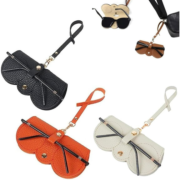Soft Leather Sunglasses Bag, Leather Glasses Case Holder Slim Sunglasses Pouch with Wrist Strap, Sunglass Organizer Case (3 PCS)