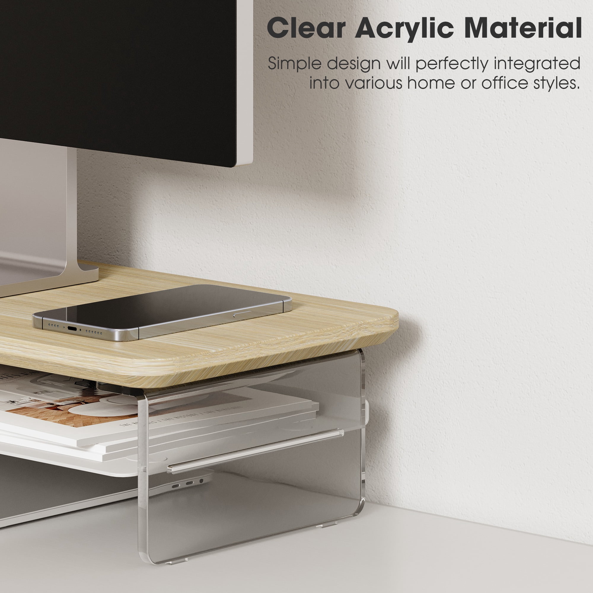 Fenge Acrylic Monitor Stand Riser, 23.6 Inches Acrylic Clear Monitor Stand