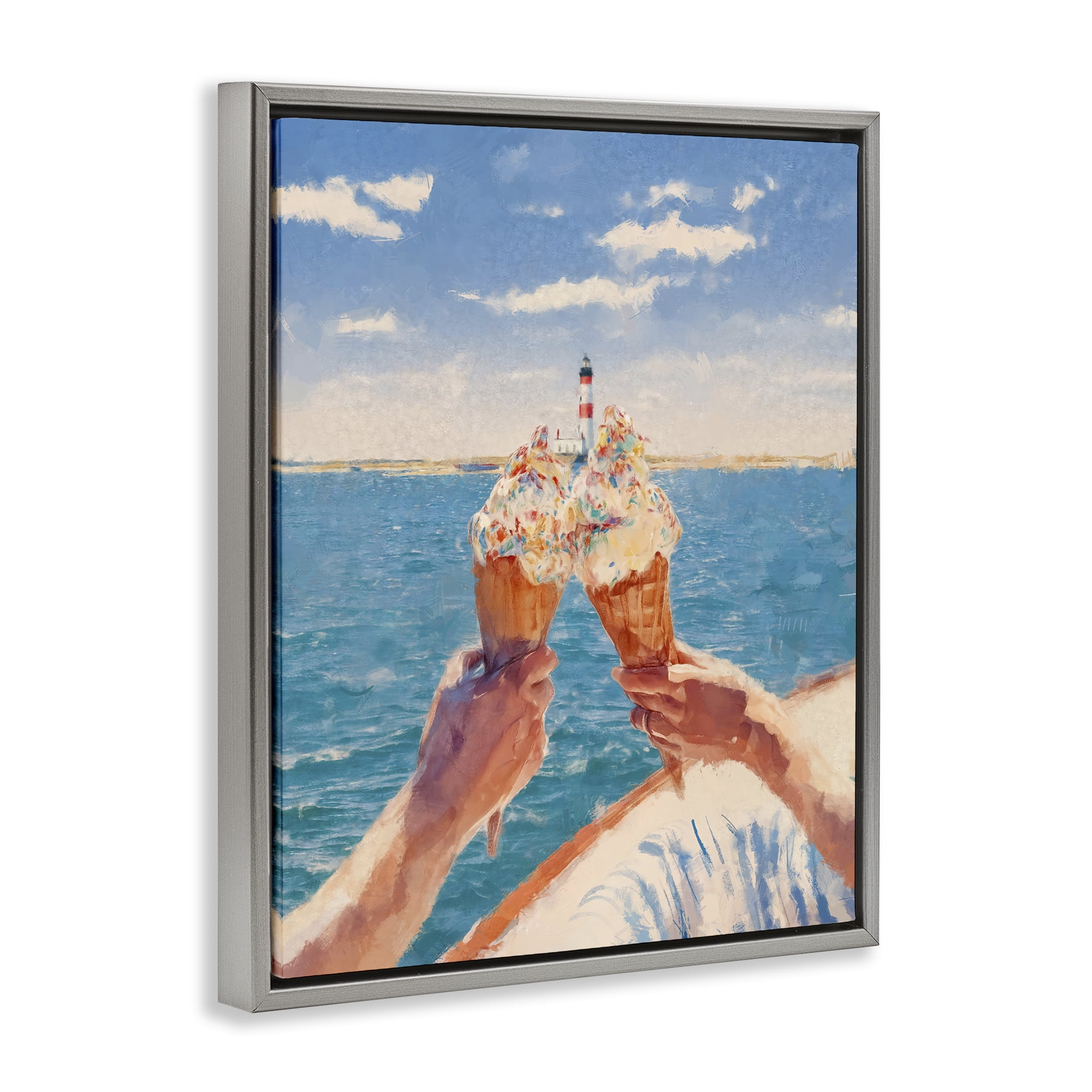 Ice Cream Cheers on Boat Gray Framed Floater Canvas Wall Art, design by Ziwei Li