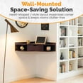 thumbnail image 4 of Basicwise Wall Mounted Folding Desk with Drawer & Shelves - Fold Down Table for Small Spaces, Home Office, Bedroom, Laundry - 33x23.5 in, Brown, Modern Floating Workspace, Space-Saving Design, 4 of 7