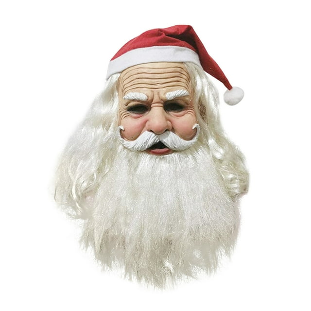 Conjunto de Máscara de Cara Auriculares de Santa Claus, Sombrero de Navidad, Máscara de Abuelo Barbudo Blanco, Vestido de Fiesta para la Barba de Santa Claus Y el Conjunto de Pelucas