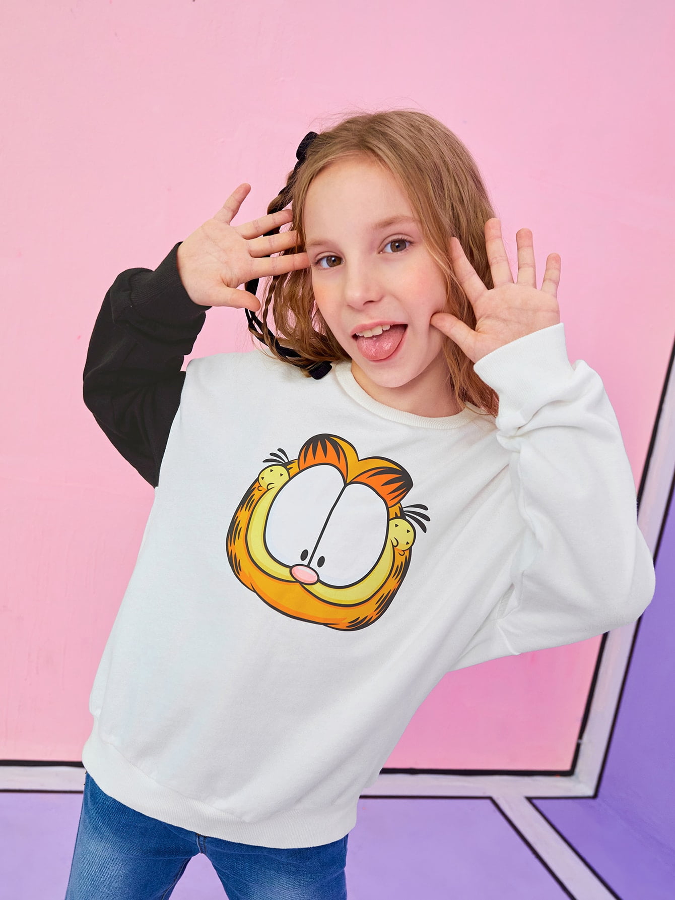 Girls Cartoon Cat Print Sweatshirt 11 
