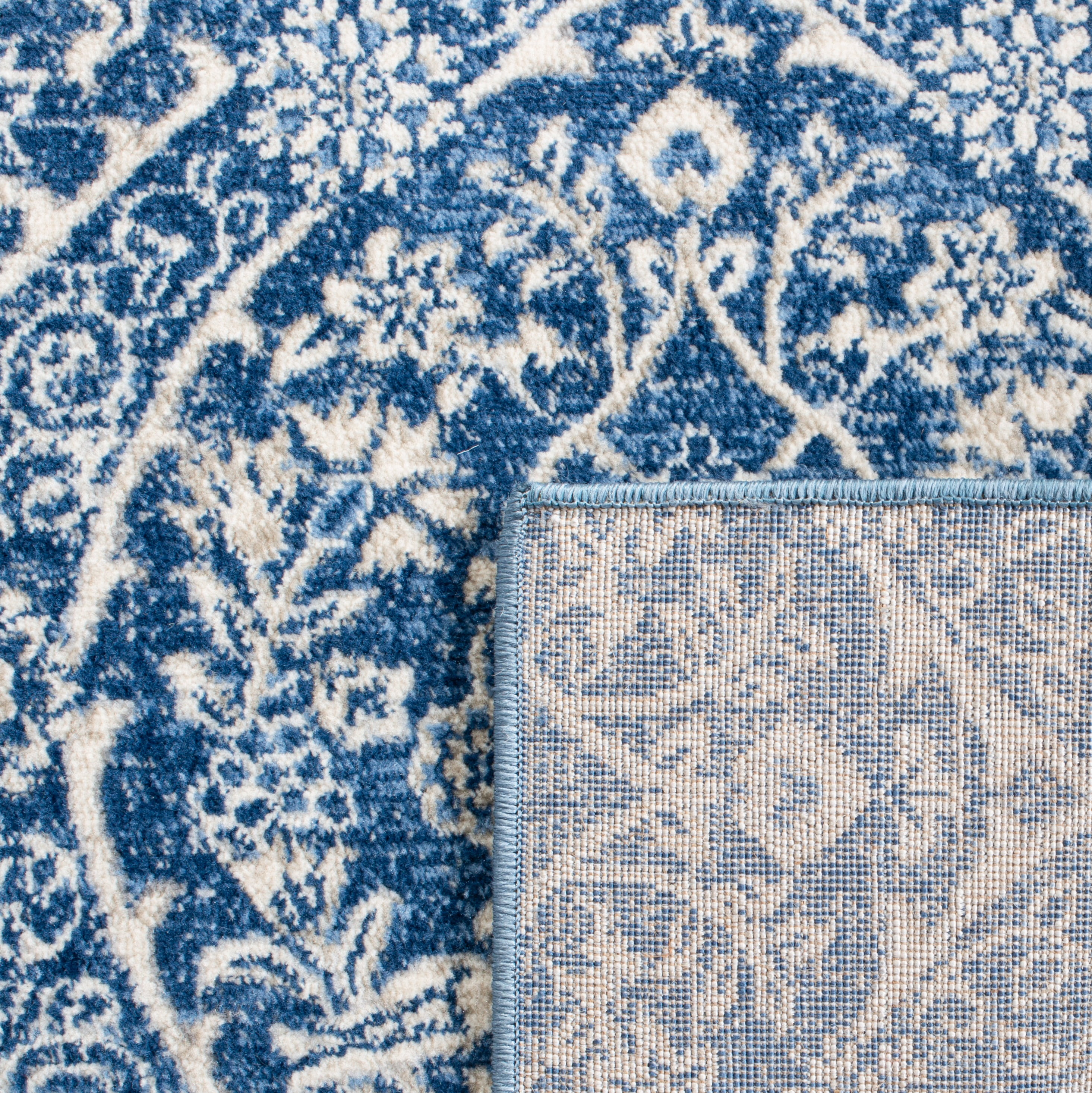 SAFAVIEH Brentwood Braelyn Damask Runner Rug, Navy/Light Gray, 2' x 6'
