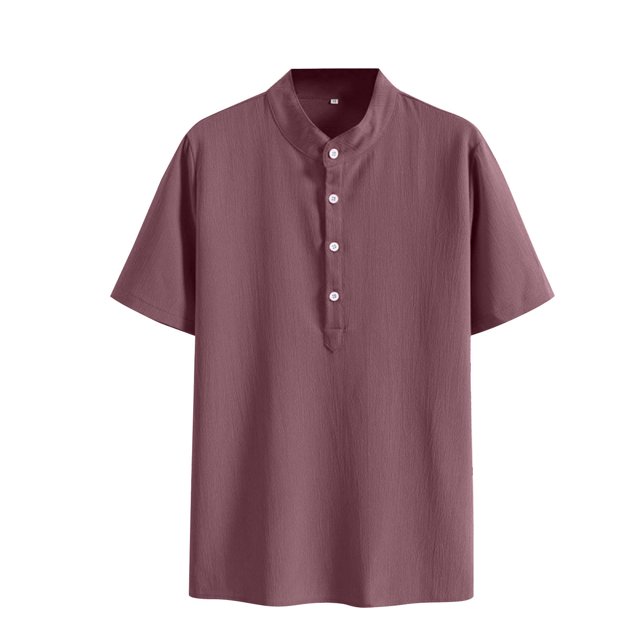 XDZJLR Chemises pour Hommes Unies Manches Courtes Col Montant Bouton Mode Décontractée Loisirs Tops Doux