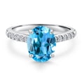 thumbnail image 3 of Gem Stone King 10K White Gold Swiss Blue Topaz and Lab Grown Diamond Engagement Ring for Women | 2.45 Cttw | Oval 9X7MM | Gemstone November Birthstone | Size 5, 3 of 6