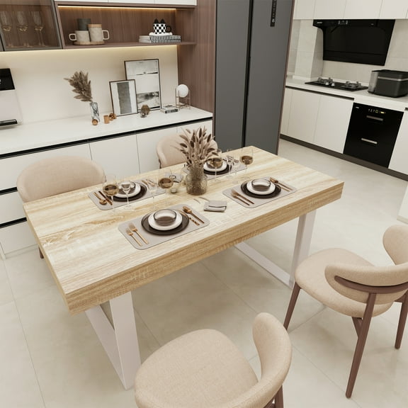 MDQMD 78.7" Expandable Farmhouse Dining Table for 10 Modern Wooden Conference Table with Silent Sliding Rails Waterproof Surface & Storage Leaves