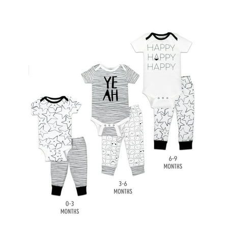 Baby Gender Selection Little Star Organic Grow with Me Bodysuit & Pants Baby Shower Gift Set, 6pc (Baby Boy or Girl, Unisex) ()