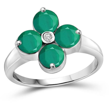 JewelersClub 1.84 Carat T.G.W. Emerald Gemstone and White Diamond Accent Sterling Silver Ring