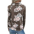thumbnail image 5 of Clearance RQYYD Women's Floral Print Hoodie Long Sleeve Cowl Neck Drawstring Sweatshirt Casual Loose Pullover Lightweight Tops(Coffee,L), 5 of 9