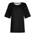 thumbnail image 3 of Inleife Womens T-Shirts Women's Casual Round Neck Short-Sleeved Solid Short Front And Long Back T-Shirt Tops Sizes Black XXL, 3 of 5