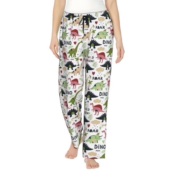 Fotbe Dinosaur Pantalones de Pijama para Mujer, Pantalones de Dormir, Pantalones Pj con Cordón y Bolsillos-Large